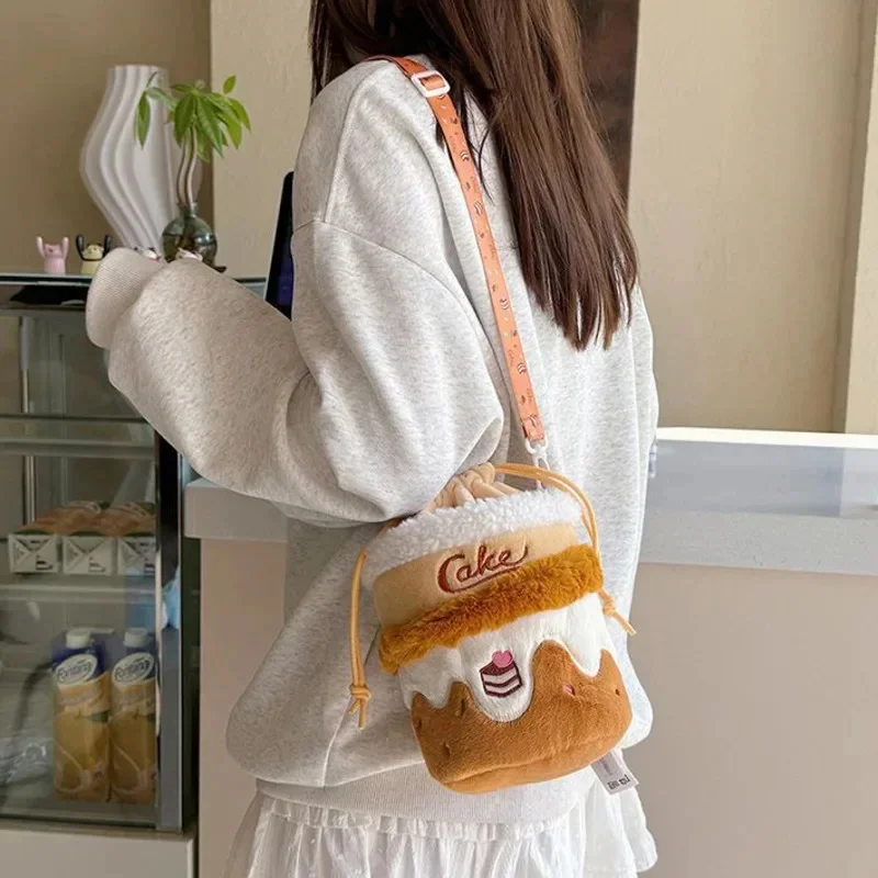 Embroidery Cake Crossbody Bag For Women Y2K Korean Japanese Cartoon Plush Shoulder Bag Kawaii Girl's Stylish Cake Crossbody Bag