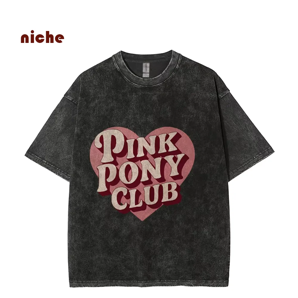 

Y2k Cute Fairy Style T-Shirt Pink Love Letter Printing Round Neck Shoulder Oversize Loose Pullover Designer New Short Sleeves