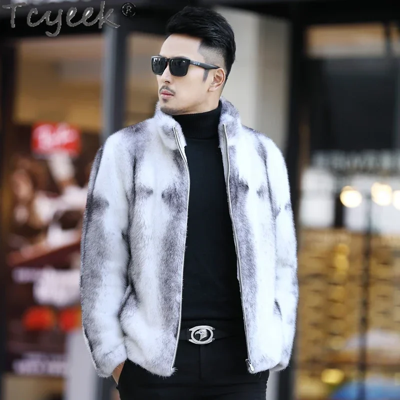 

Tcyeek Men's High Quality Winter Coat Natural Mink Fur Coats Clothes Fashion Casual Warm Short Male Fur Jacket Jaqueta Masculina