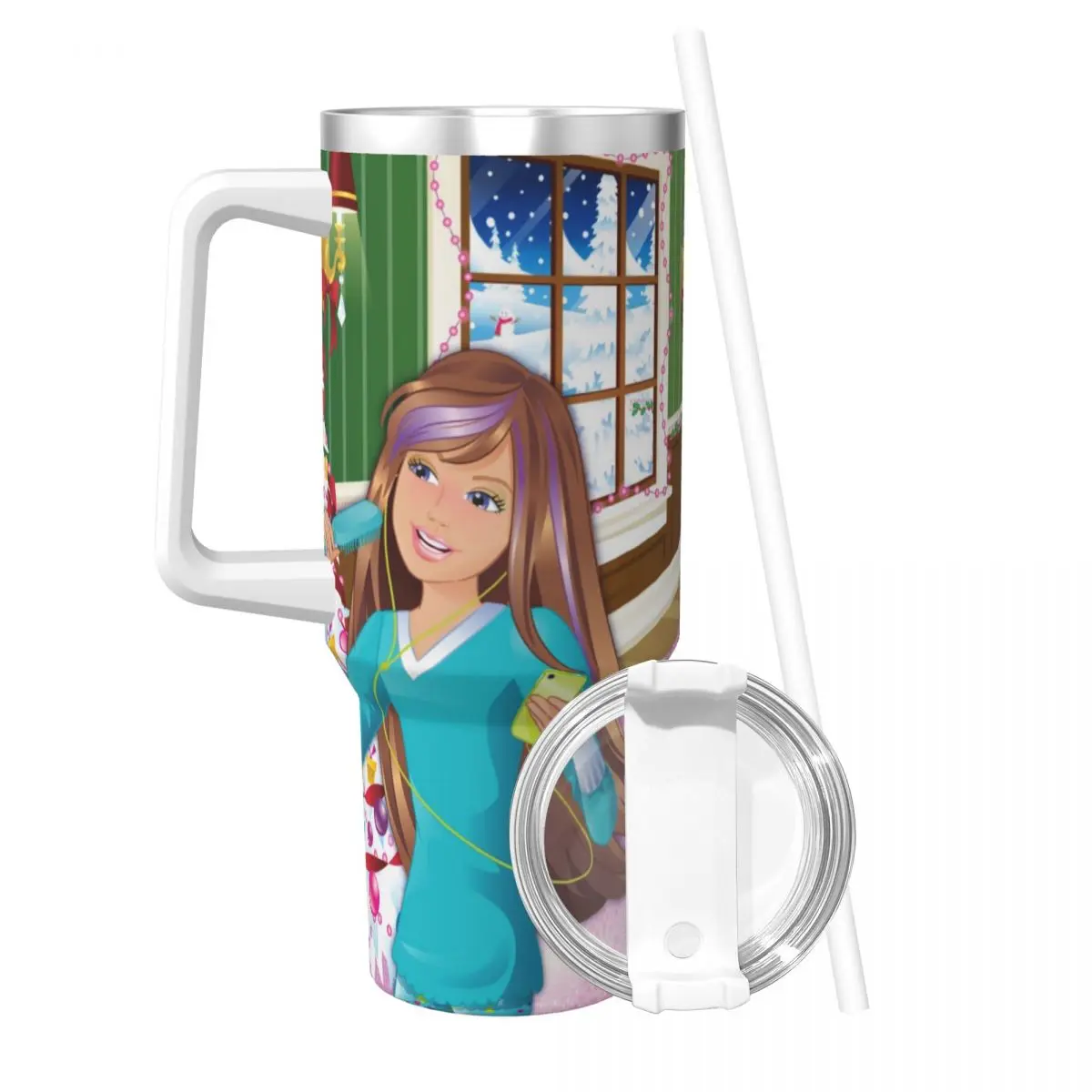 Stainless Steel Tumbler Barbie A Perfect Christmas Mugs Cup With Straws Driving Cold and Hot Water Bottle Large Capacity Cups