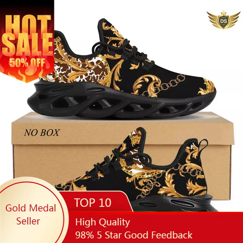 

European Golden Floral Women's Shoes Lace Up Ladies Platform Sneakers Couple Party Flat Mesh Leopard Print