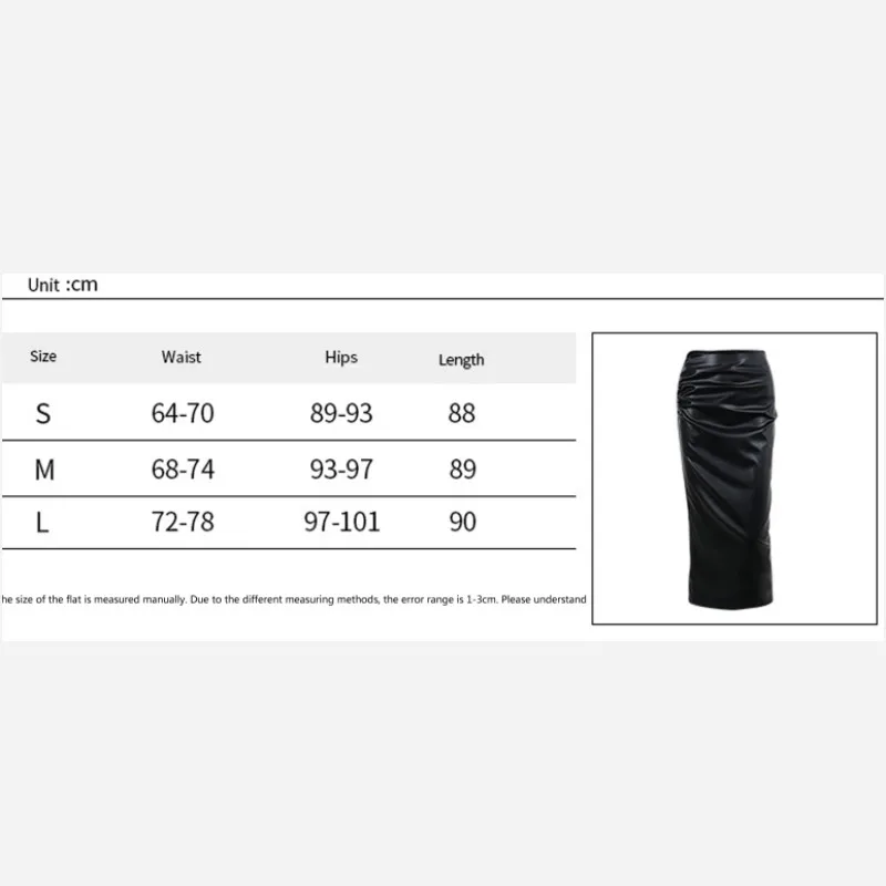 Women Spring Autumn Sexy Skirt, Adults Slim-fit Solid Color High Waist Sllim Slit Leather Skirt (Black, White)