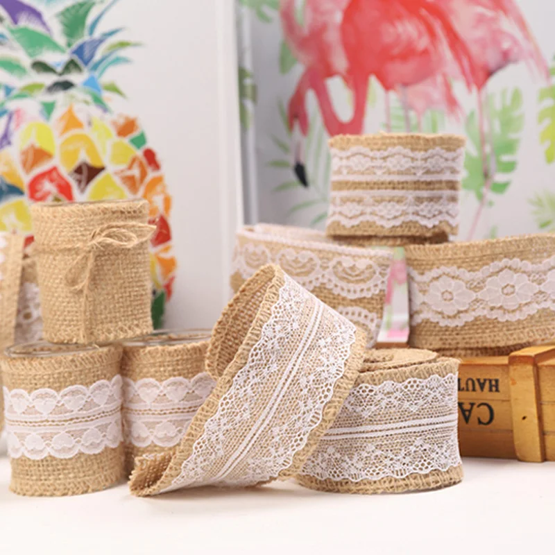 2M 5M Natural Jute Burlap Ribbon Rustic Vintage Wedding Decor Lace Jute Roll Merry Christmas Party Supplies DIY Gift Packaging