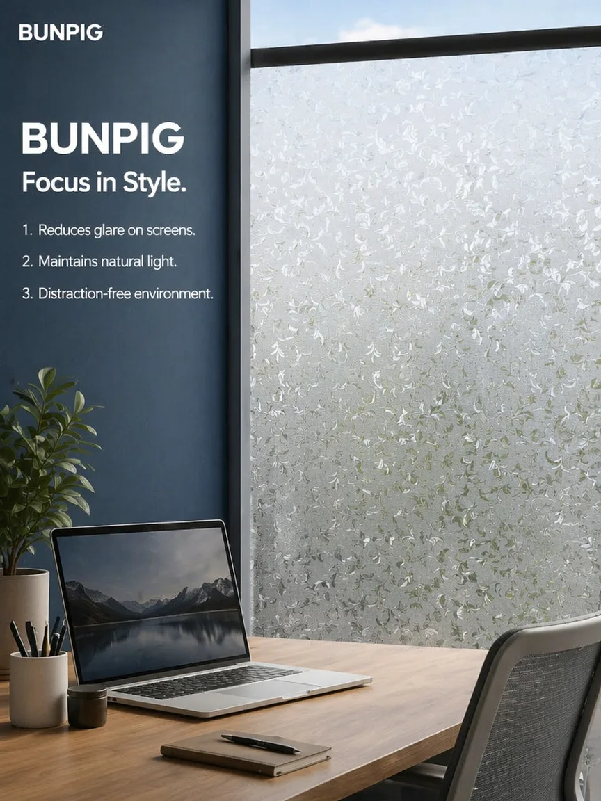 Hibiscus Flower Pattern Privacy Window Film Static Cling No Glue Translucent Removable for Home Office Bathroom Glass