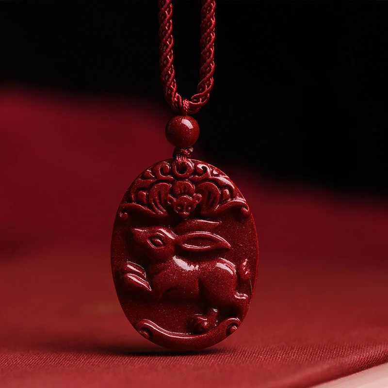 

Luxury Red Cinnabar Chinese Zodiac Pendant Necklace Natural Genuine Gemstone Women's Jewelry Accessories Energy Gift Best Seller