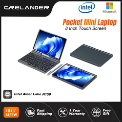 CRELANDER P8 Mini Laptop 8 Inch Touch Screen Intel Lake N150 12GB DDR5 WiFi 6 2 In 1 Laptop Notebook Tablet PC Pocket Laptop
