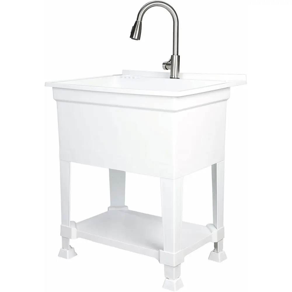 

30 Inch x 24 Inch White Freestanding Utility Sink for Laundry and Garage