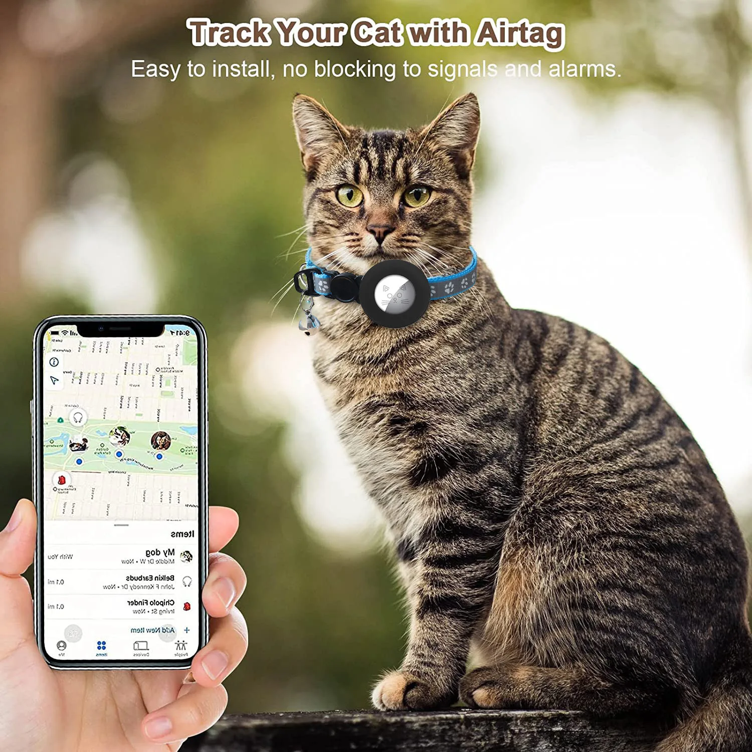 Eayburst Katzenhalsband für Apple Airtag-Hülle mit Glocke, verstellbare Sicherheitsschnalle, reflektierendes GPS-Halsband für Kätzchen, Welpen, 7–12 Zoll – Detail 4