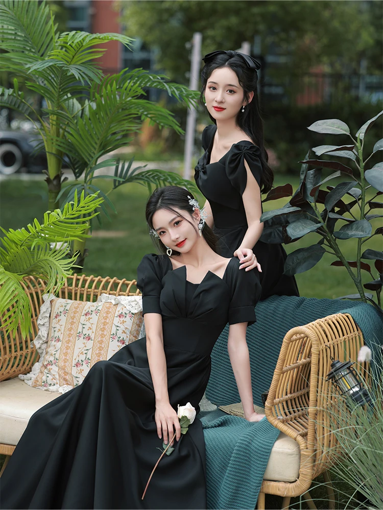 Black Slimming Evening dress Women Slim fit Long Banquet Temperament Sisters Skirt Performance Dress Chorus Adult Dress Women