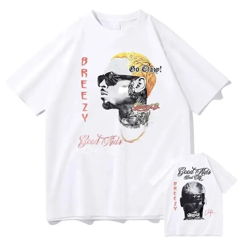 Rapper Chris Brown Breezy Graphics Tshirt Hip Hop Streetwear R&B Short Sleeve Tops  Cotton Men T Shirts Summer Unisex Tees