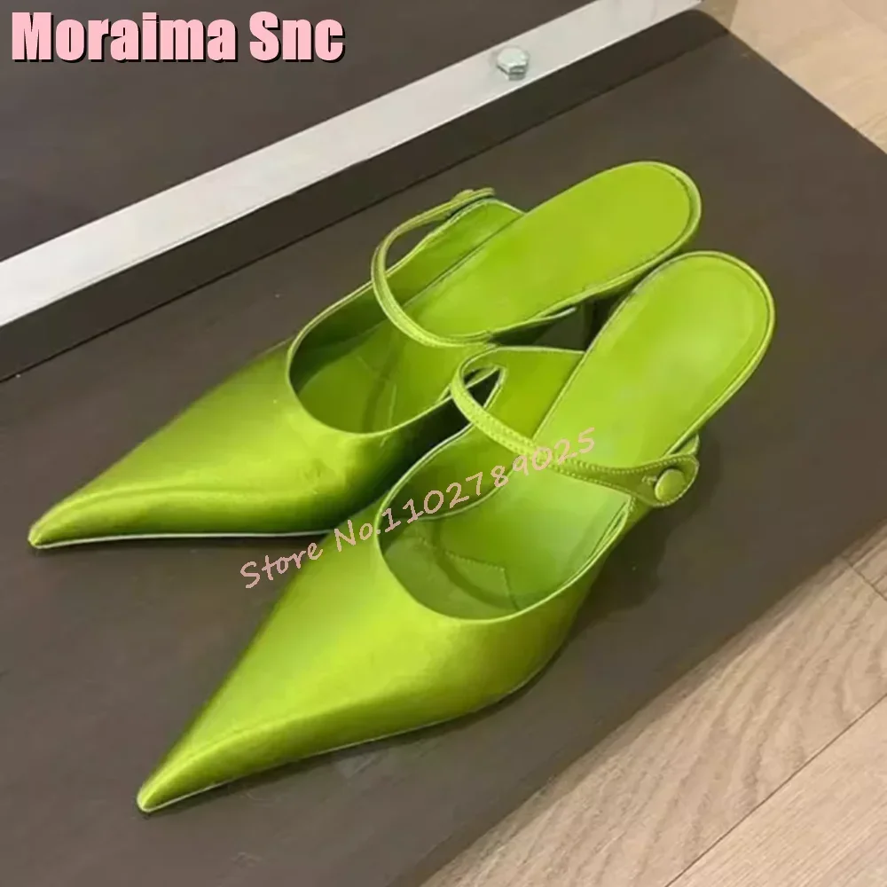 

Атласные неглубокие тапочки с острым носком, модная пикантная женская обувь без шнуровки на высоком каблуке-шпильке, летняя банкетная обувь 2026, новинка зеленого однотонного цвета