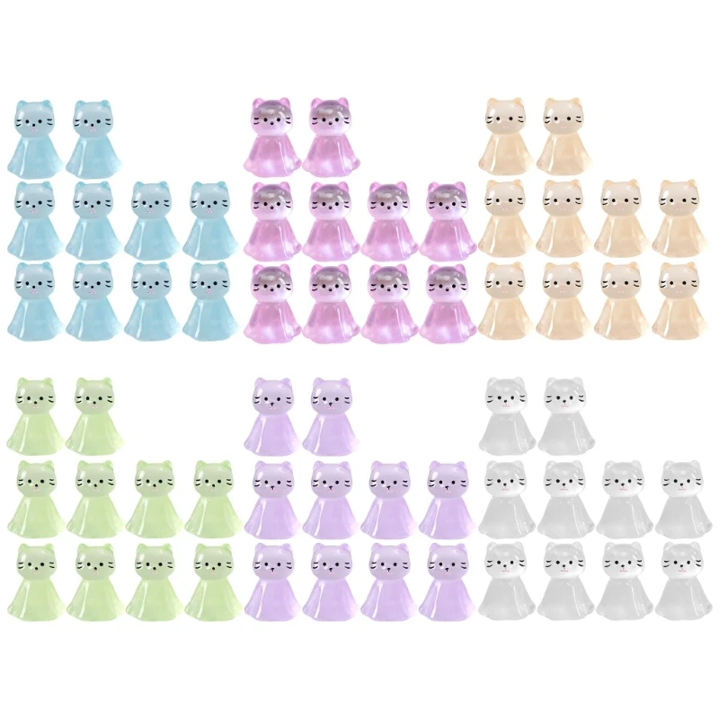 Set of 10 Glowing Miniature Figurines Resins Cats with Cape Decorative Figures Ornaments for Home Living Room Dropshipping