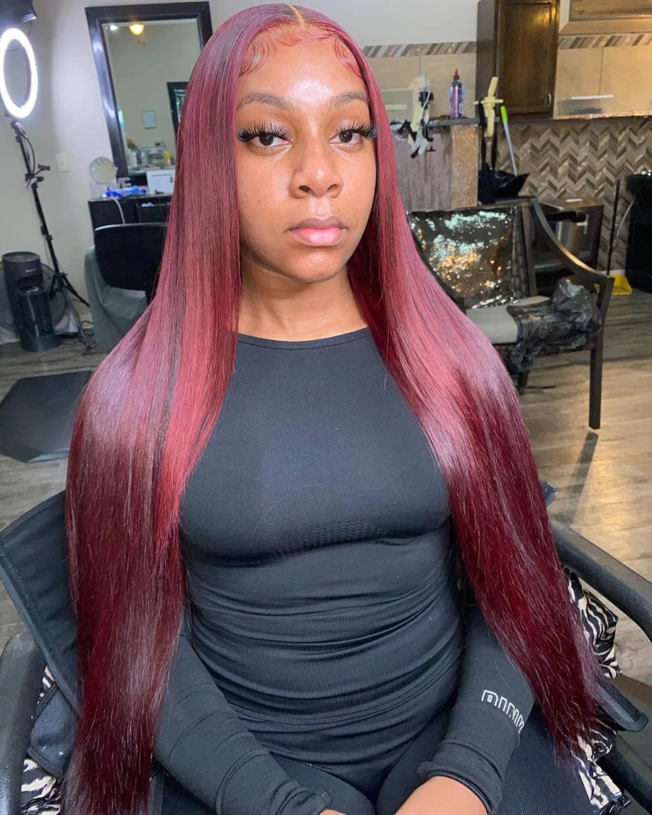 Straight 13x6 Burgundy Hd Lace Frontal Wigs Human Hair For Women Glueless Brazilian 13x4 Wine Red Colored Lace Front Wig