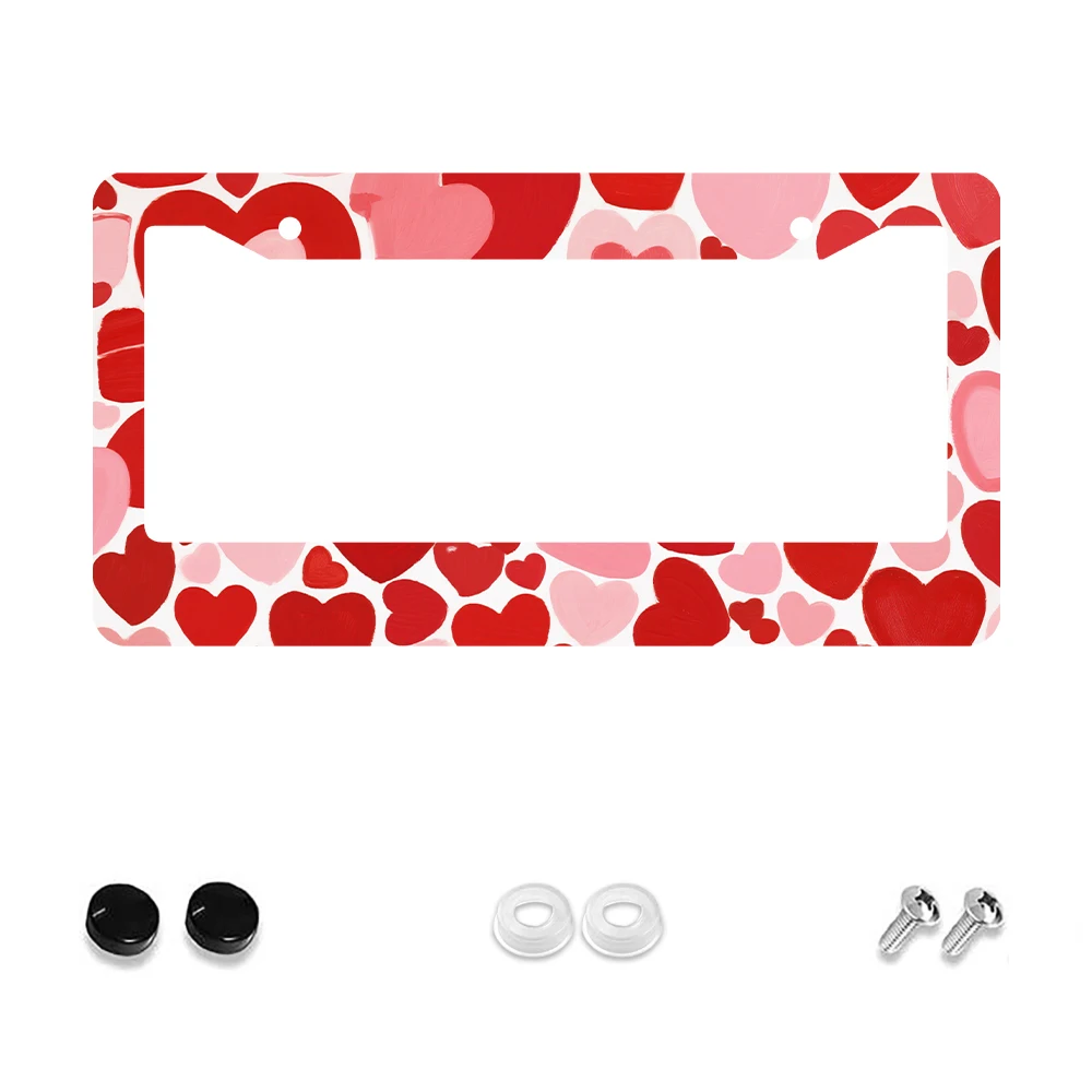 

1pc Red and Pink Heart Pattern 2-Hole License Plate Frame, Aluminum Material, 6x12 Inches with Screw Set, Retro Novelty Car Dec