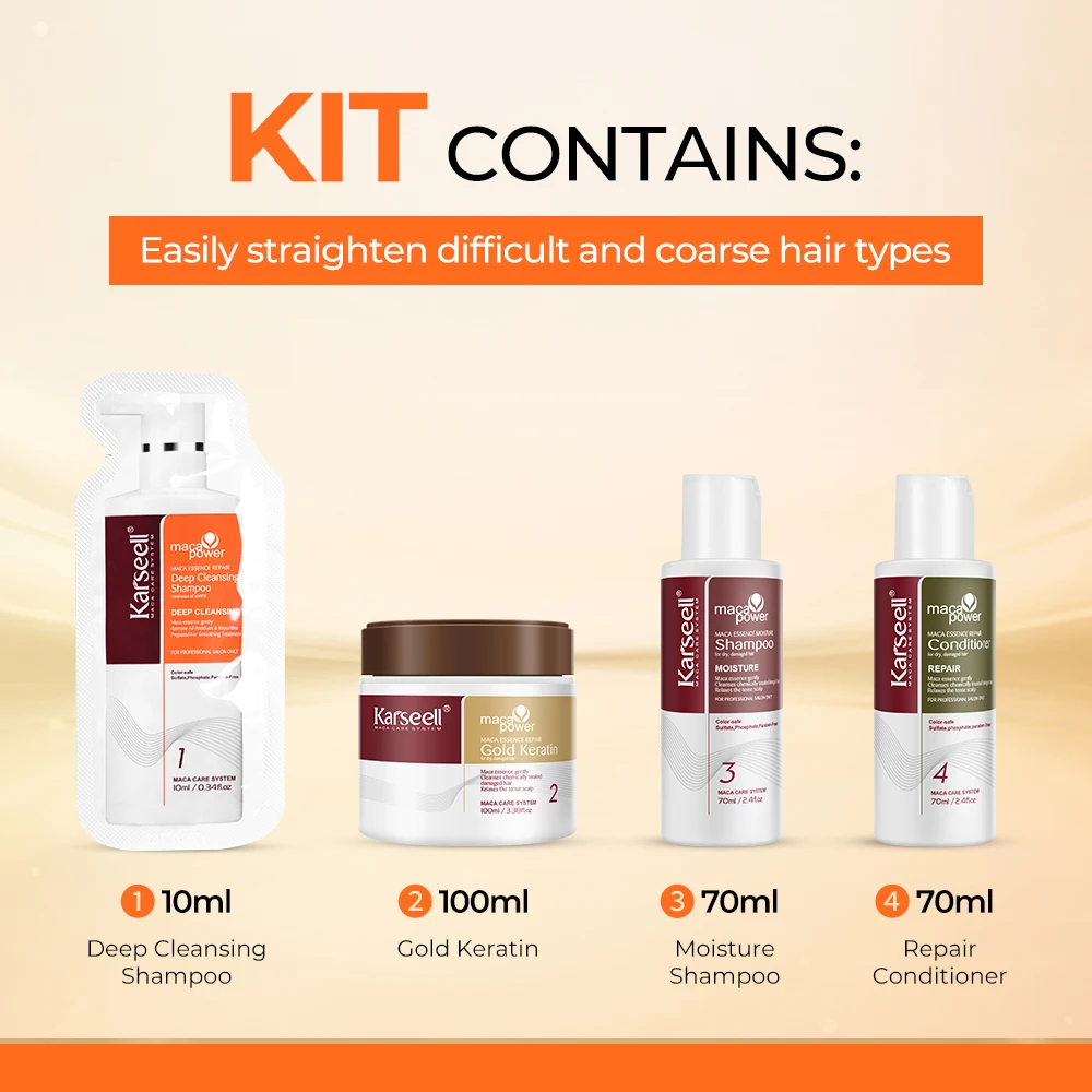 Karseell-mascarilla para el cabello de queratina dorada, Kit de alisado de cabello dañado de reparación rápida, suave, liso y brillante, protector para el cuidado del cabello