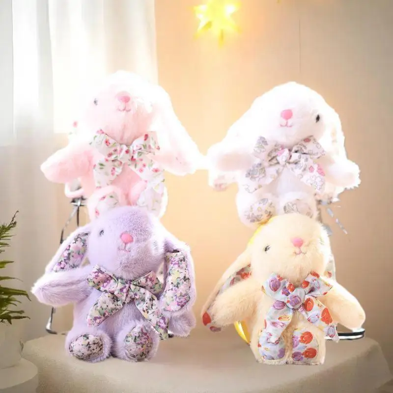Toy Plush Cartoon Rabbit with Lop Ears, Cute Stuffed Bunny Doll, Adorable Pendant Gift for Backpack