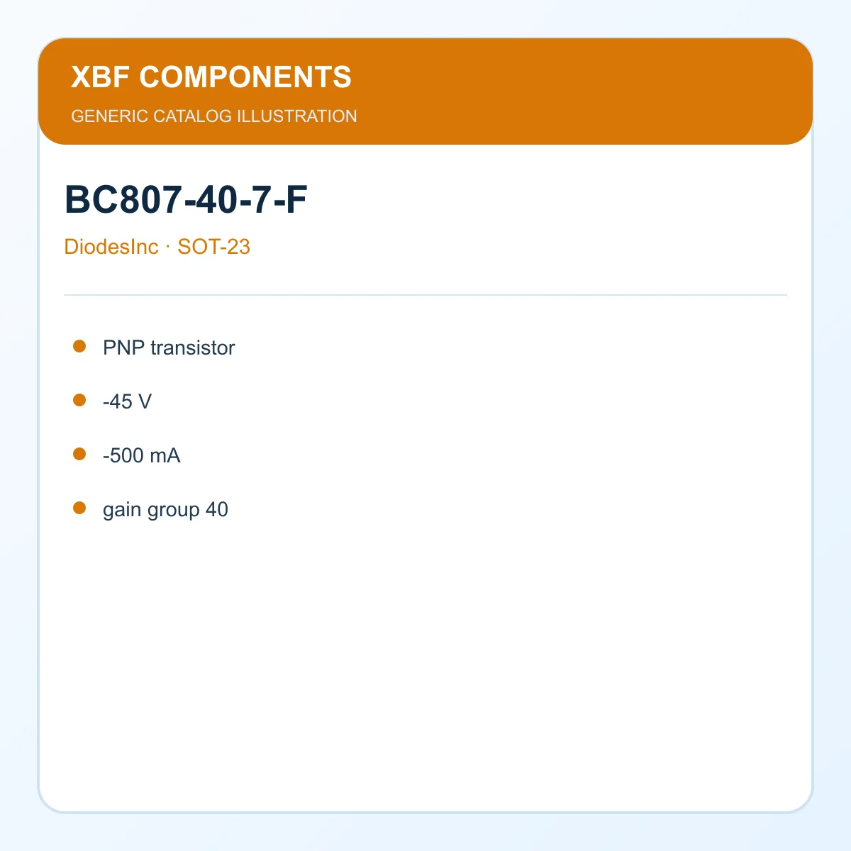 DiodesInc BC807-40-7-F Discrete Semiconductor PNP transistor, -45 V, -500 mA, gain group 40 SOT-23