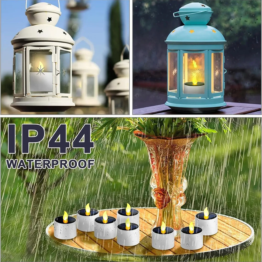 6PCS Solar Tea Light LED Candles Outdoor Waterproof Flameless Solar Tea Lights Rechargeable Candles for Party Garden Home Deco