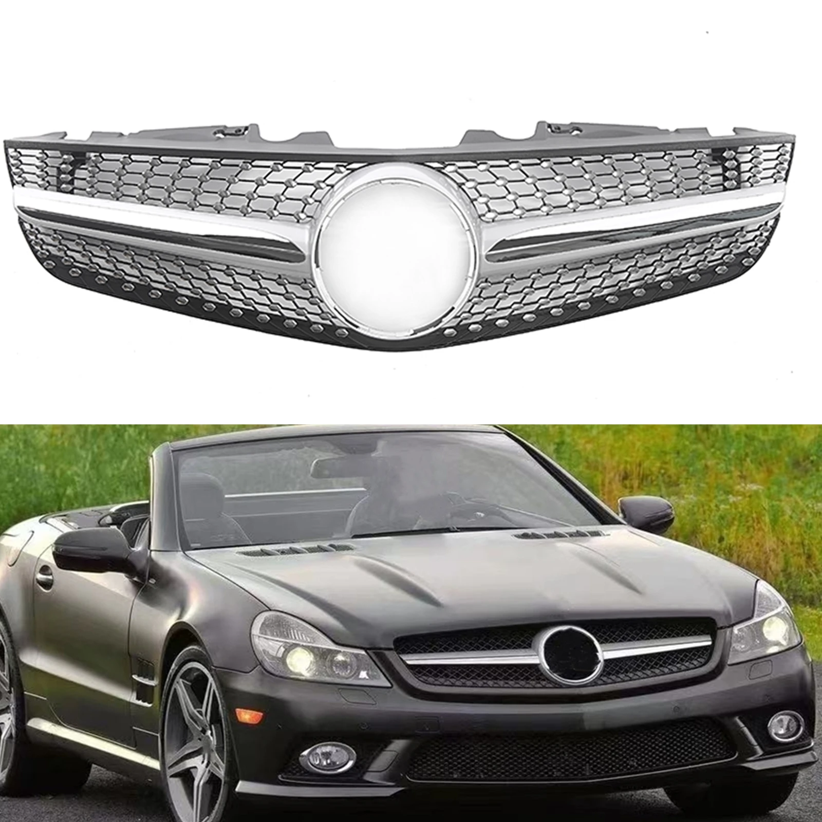 Car Front Grille Mesh Upper Bumper Hood Grill For Mercedes Benz R230 SL Class SL550 SL500 SL63 2009-2012