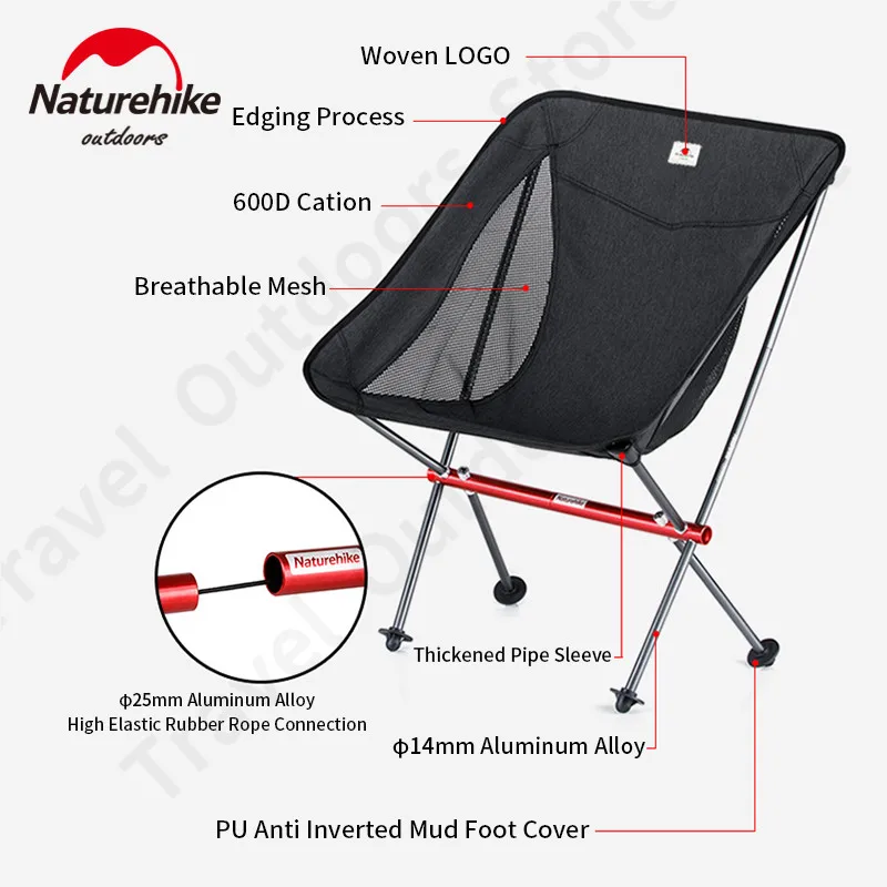 Imagem -03 - Naturehike-cadeira de Camping Dobrável Encosto Poltrona para Outdoor Pesca Viagem Ultraleve 1.1kg Rolamento 150kg Yl05