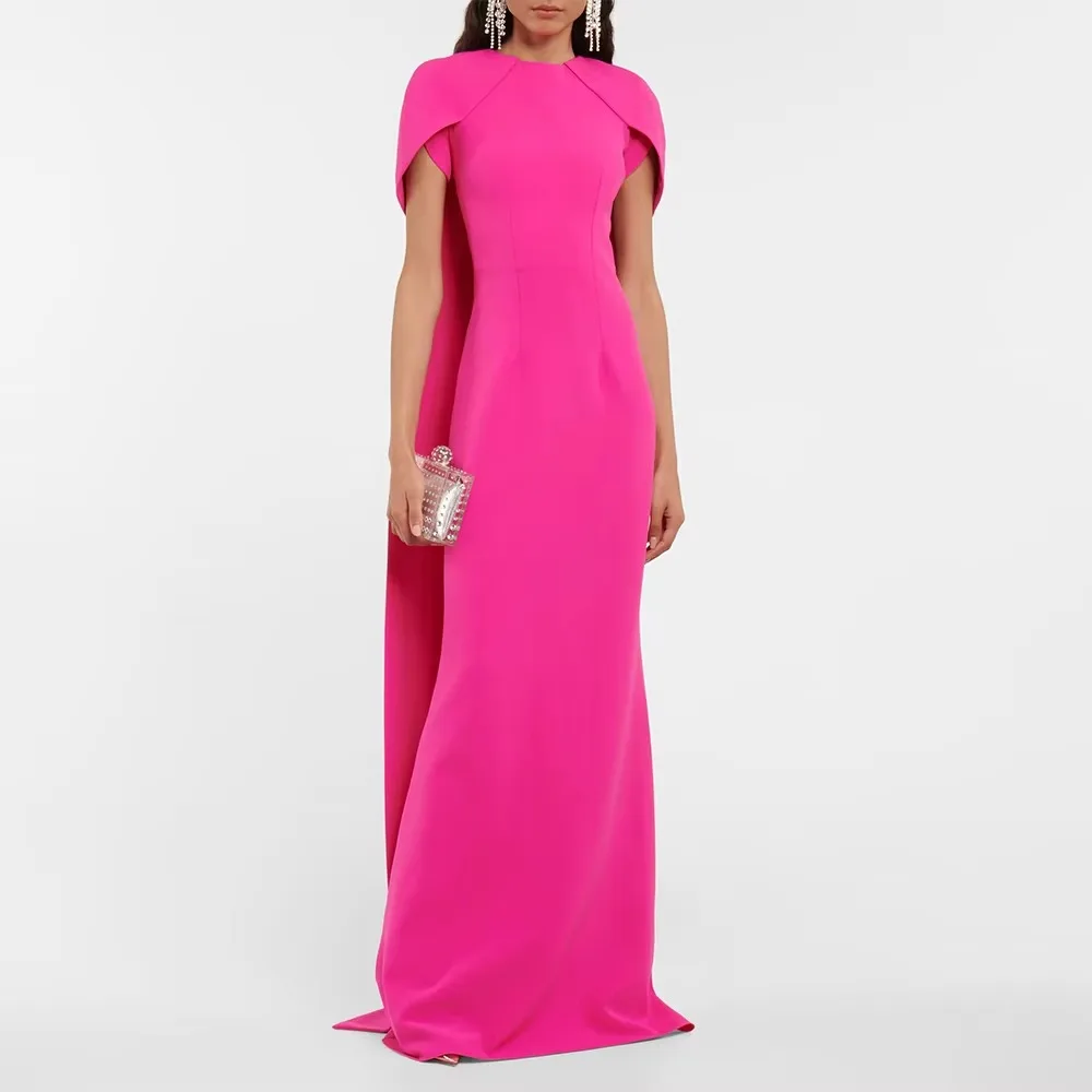 

KFDER Fuschia Elegant Prom Dress Available Sheath Gown Evening Dresses With Long Cape O Neck Formal Gowns Women Customized