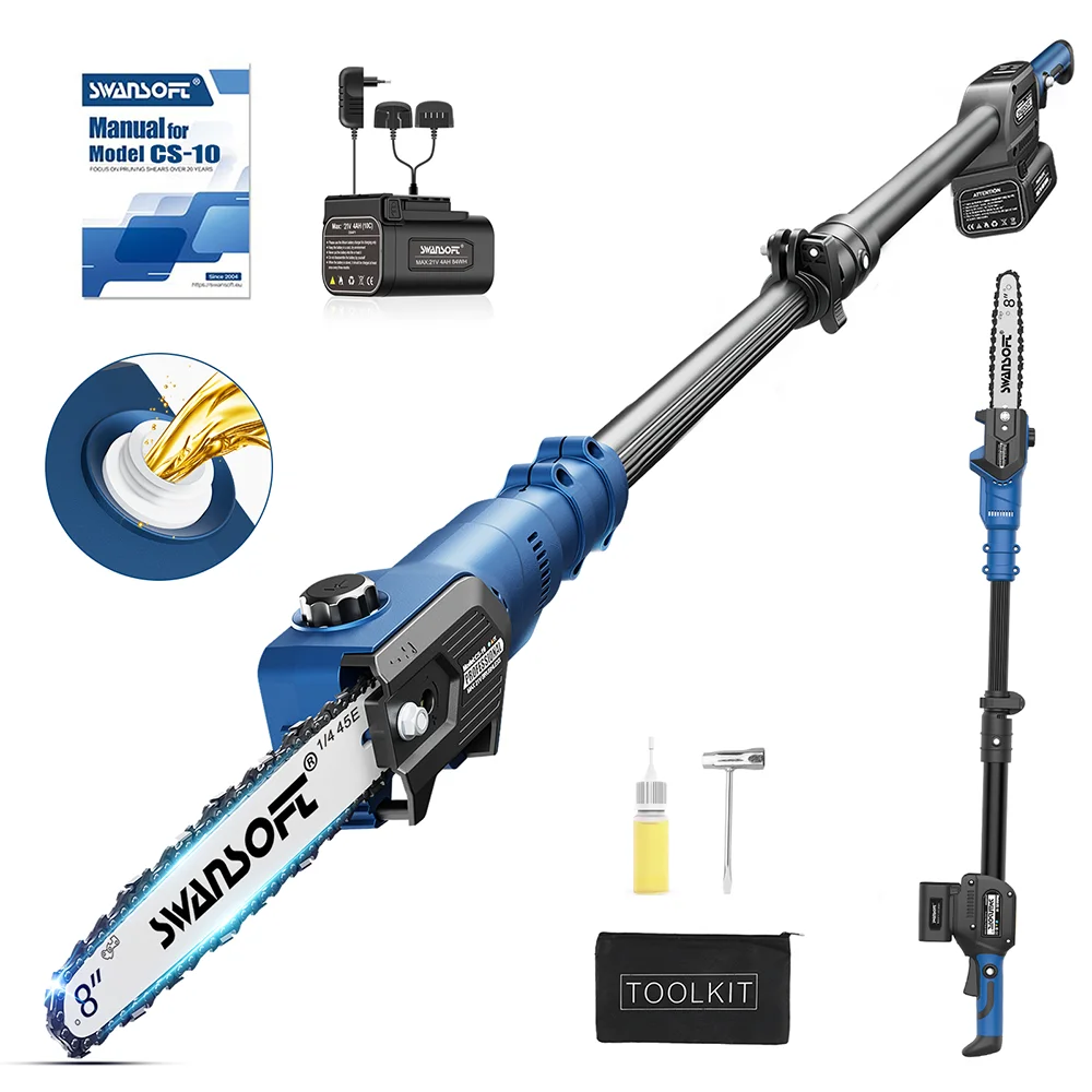

21V Cordless Pole Chain Saw, Telescopic Electric Tree Pruner, 8-inch Garden Branch Cutter, Powerful, for Home Gardening