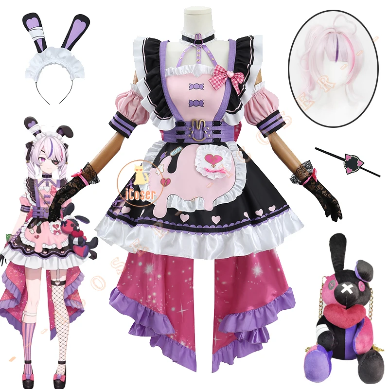 VTuber Maria Marionette Cosplay Costume Wig Dress 2nd Outfit Uniform Stocking Headband Halloween Party for Women - view 2