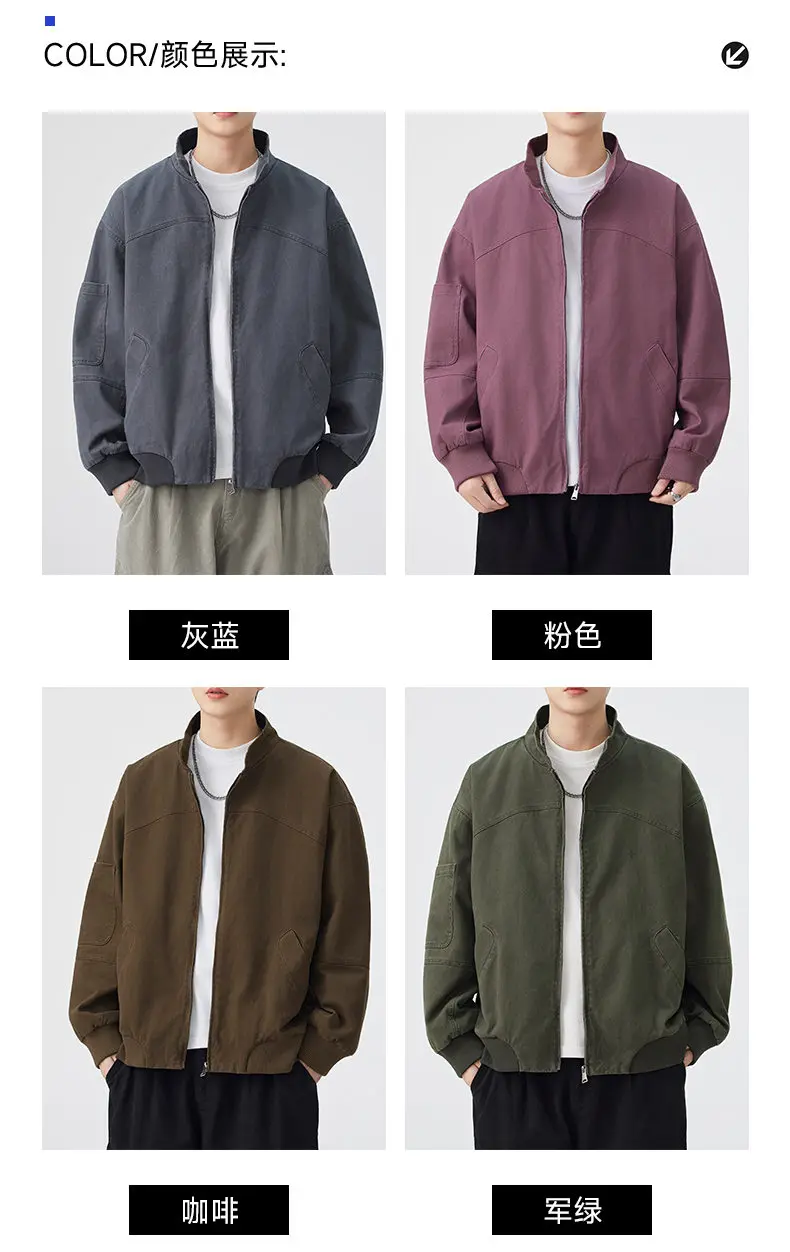 Neue 2026 Frühling Herbst Lässige Herren Baumwolljacke Outdoor Einfarbiger Reißverschluss Stehkragen Mantel Streetwear Winddichte Oberbekleidung – Detail 6