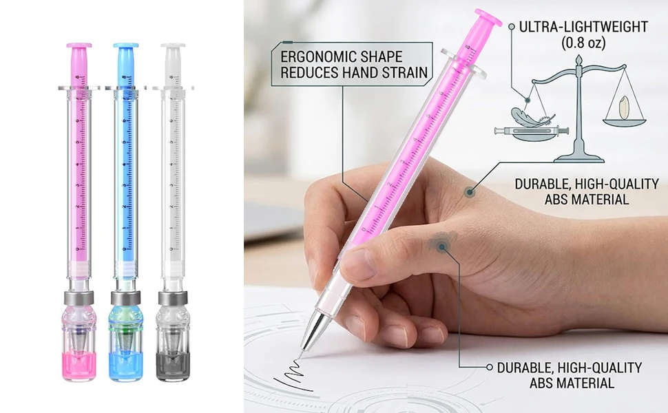 3/6/9er-Pack Kreative Neuheit Spritzen-Form Besondere Form Niedliche Schreibwaren 0,5 mm Schul- und Bürobedarf Gelstift – Detail 2