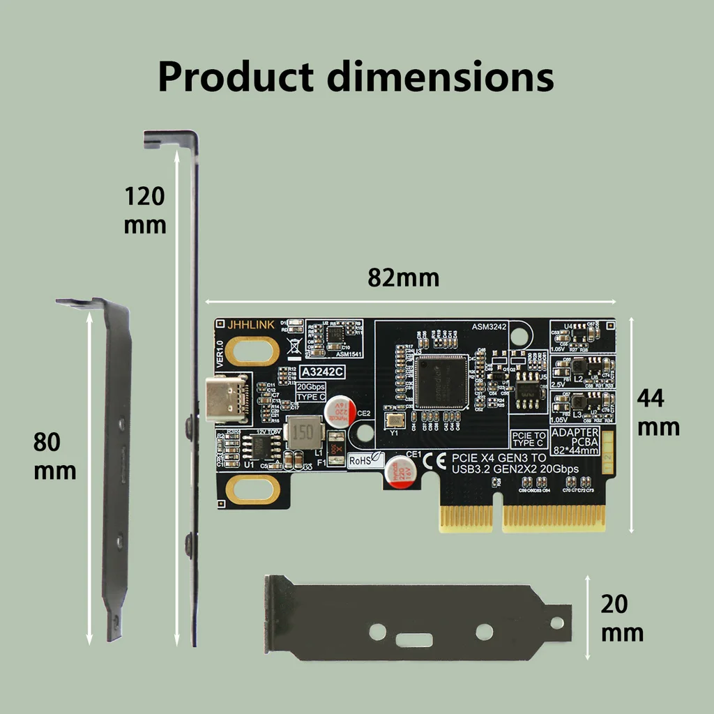 PCIe 3.0 X4 auf USB 3.2 Gen2x2 Typ-C-Erweiterungskarte, 20 Gbit/s-Adapter für externe NVMe-SSDs, kompatibel mit ATX- und SFF-Gehäusen. – Detail 9