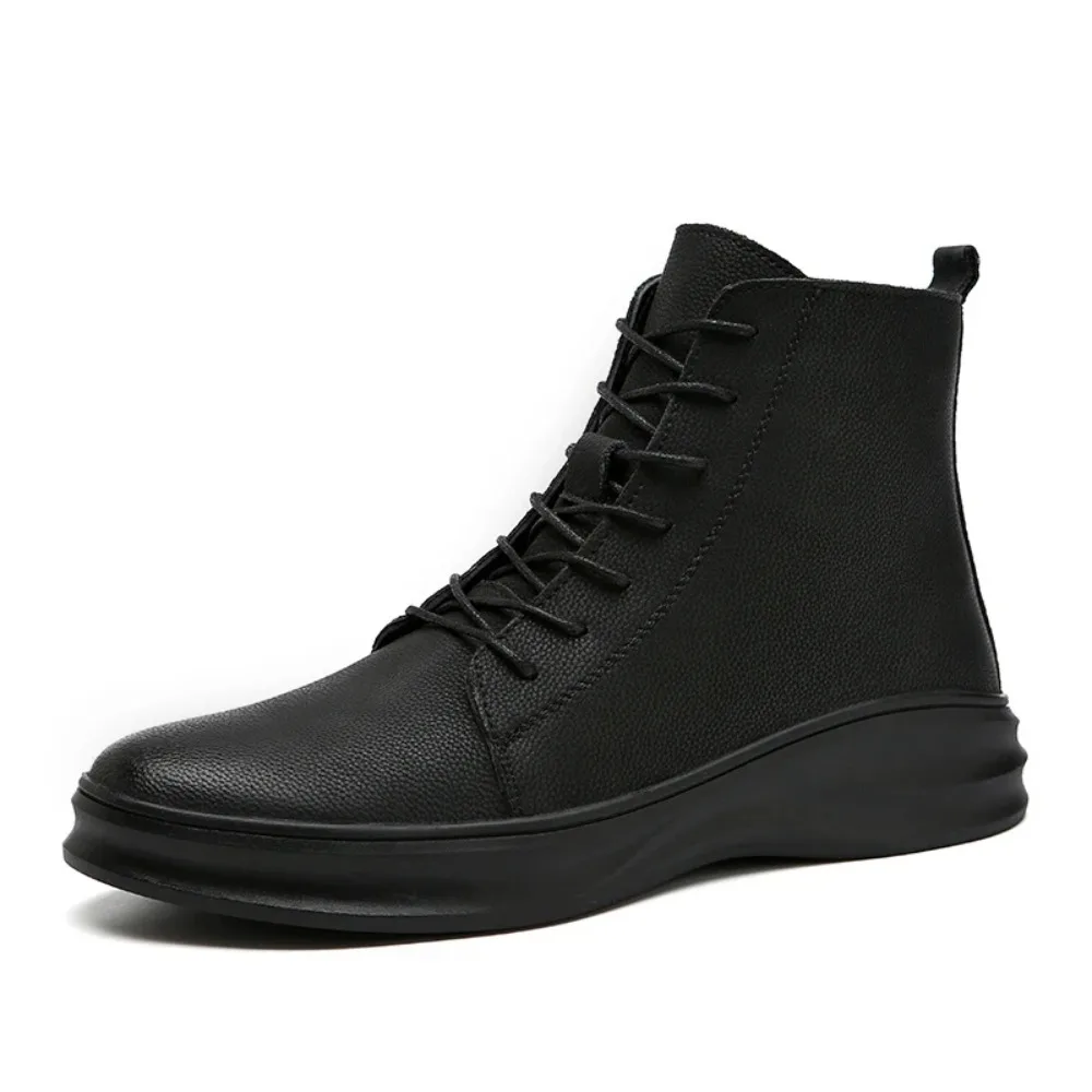 Man Warm High Top Casual Shoes Genuine Leather Mens Motocross Boots Men Winter Plush Snow Boots Handmade Retro Men Ankle Boots