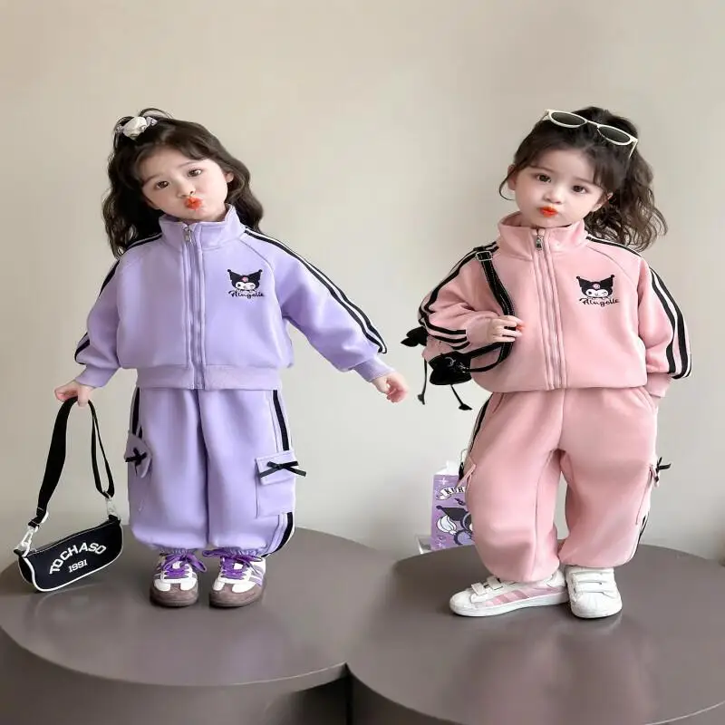 سانريو ملابس الفتيات الخريف الربيع مجموعة ملابس نمط الرياضة قطعتين Kawaii Y2K أنيمي الأطفال فتاة باردة معطف معاطف طفل