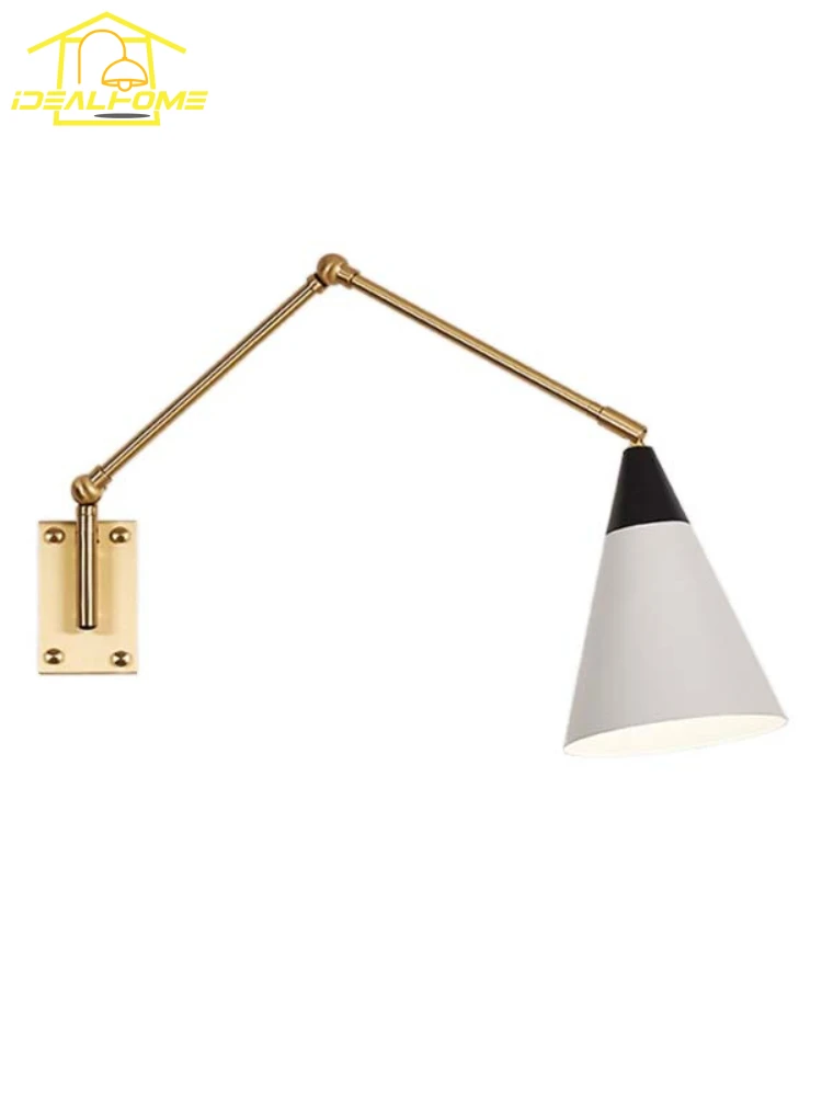

American Luxury Industrial Swing Arm Wall Lamp LED E27 Gold Lustre Copper Wall Mounted Art Decor Homestay Villa Bedroom Study