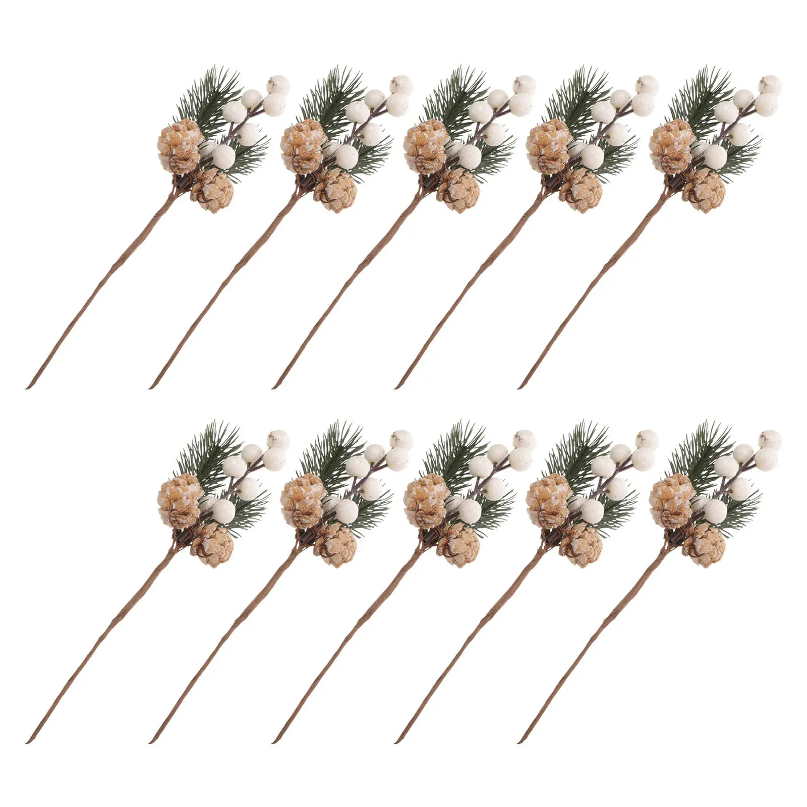 

10pcs Simulated Berry Branch Artificial Flower Decor For Christmas Tree Diy Wreaths Picks Desktop Adornment Fake Pine Decor Xmas