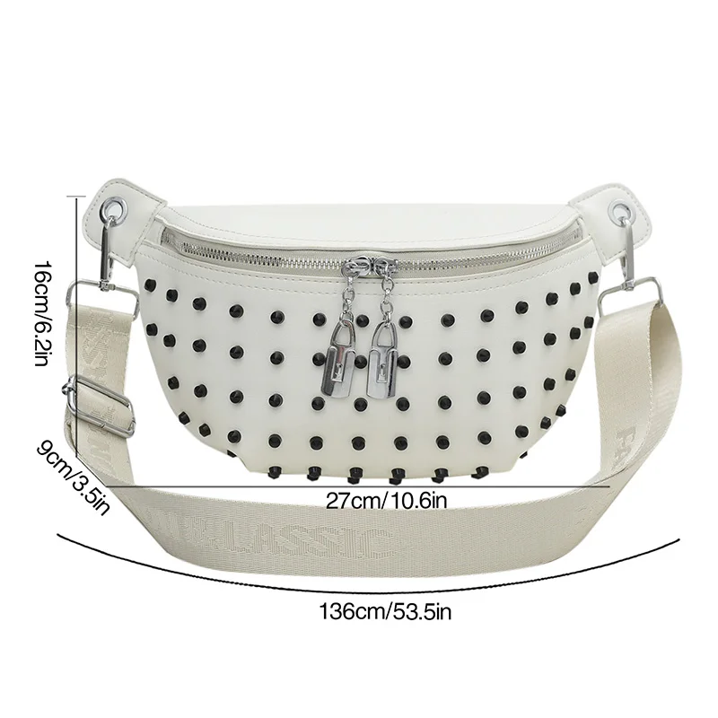 Fashion Rivet Waist Bag For Women Luxury Designer Chest Bag Quality Leather Fanny Pack Phone Purse Female Shoulder Crossbody Bag