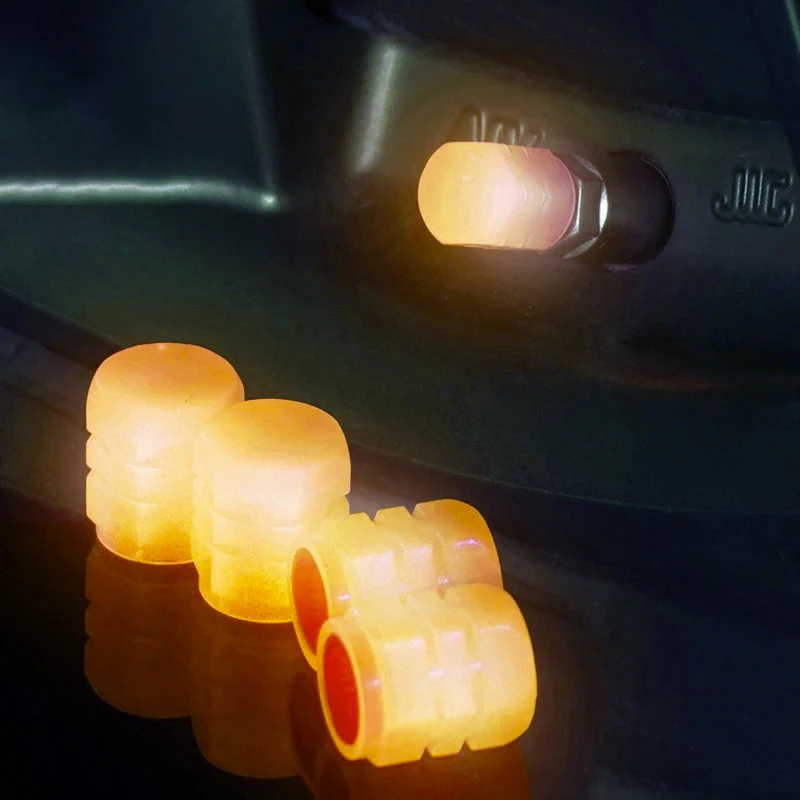 Orange Luminous Car Tire Valve Cap Night Glowing Decor Caps Dustproof Cover Wheel Nozzle Cap Auto Tyre Accessories