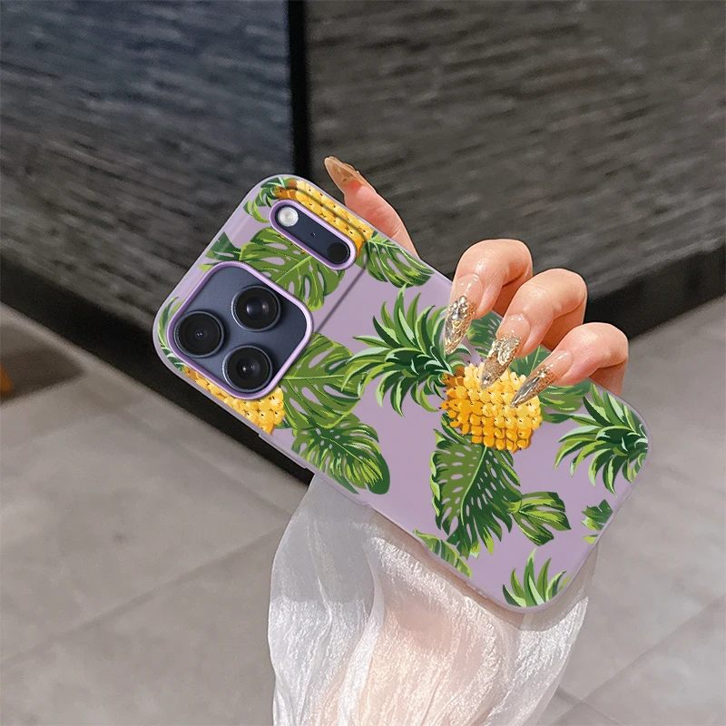 Folhas de abacaxi caso de telefone para iphone 14 pro 16 15 13 11 12 17 pro max 17 ar à prova de choque macio silicone transparente capa fundas
