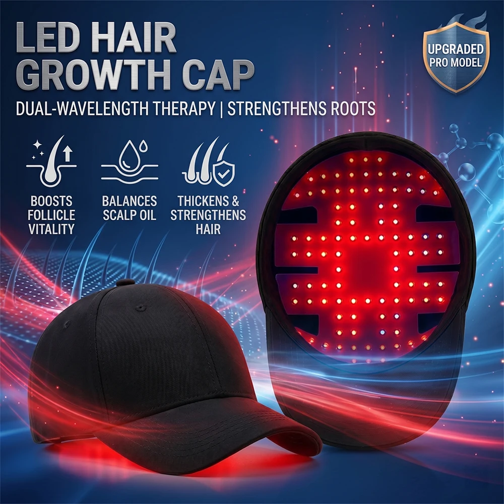 Boné de Cuidado Capilar com 70 LEDs de Luz Vermelha e Azul 630/650/470nm, Módulo de Cuidado do Couro Cabeludo, 4 Modos, 10-25min, USB, para Qualquer Chapéu