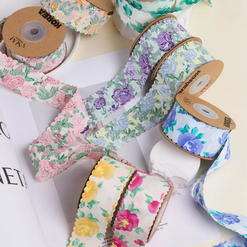 1 Meter Rose Print Ribbon Hair Accessories diy Gift Flowers Packaging Shoes Fabric Ribbons For Crafts Hat Bow Tie Flower Lace