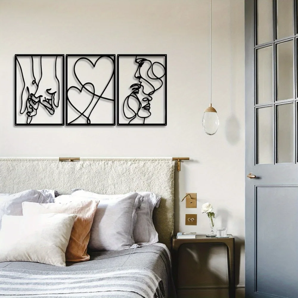 CIFBUY Iron Wall Art Abstract Line Couple Sculpture Heart Face Decor For Home Office Hotel Cafe Black And White