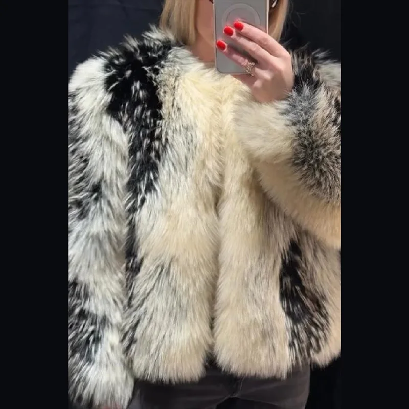 Giacca oversize in pelliccia sintetica bianca nera per donna Cappotto corto gonfio in pile lungo Capispalla caldi alla moda 2025 Nuovi cappotti da donna addensati