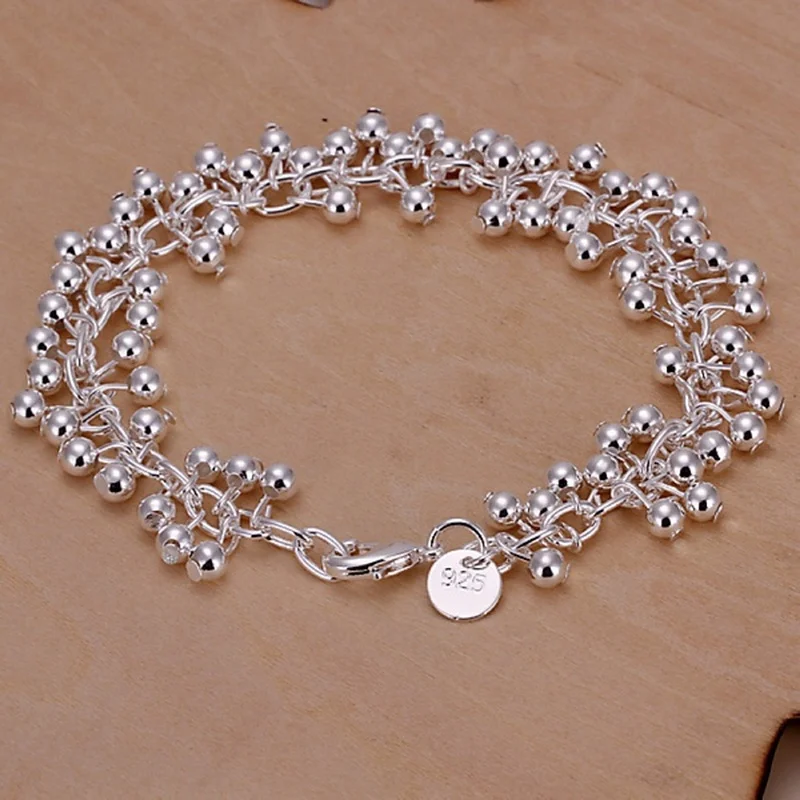 

925 Sterling Silver Bracelets Charms Bead Chain Fashion Cute Nice Women Grapes Bracelet Wedding Jewelry Free Shipping