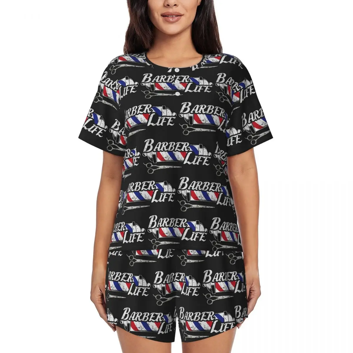 

Ночная рубашка с круглым вырезом и короткими рукавами с принтом «Вход в парикмахерскую», женский мягкий пижамный комплект с короткими штанами