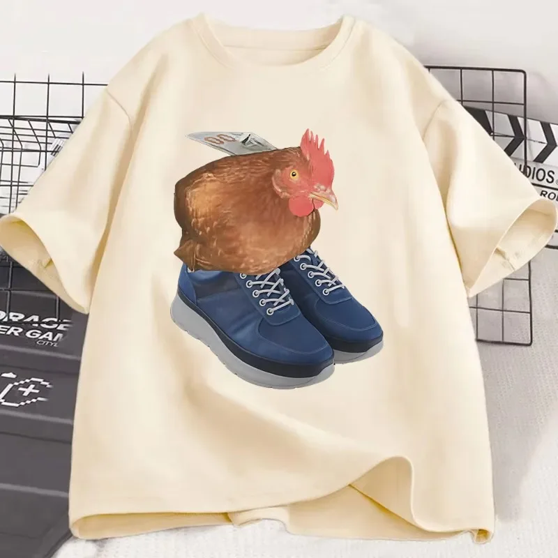 

Funny Meme Chicken with Shoes Printed T Shirt Men Women Clothing Casual Cotton Short Sleeve T-Shirts Fashion Harajuku T-shirt
