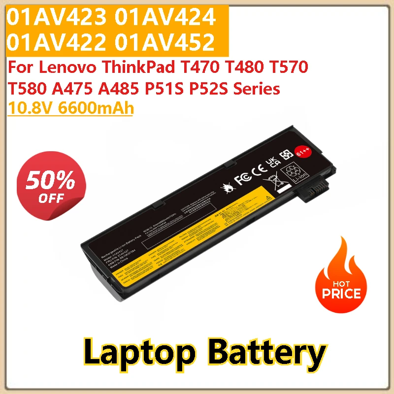 

10.8V 6600mAh Laptop battery 61++ 01AV423 01AV424 01AV422 For Lenovo ThinkPad T470 T570 T480 T580 P51S P52S A48501AV452 01AV490