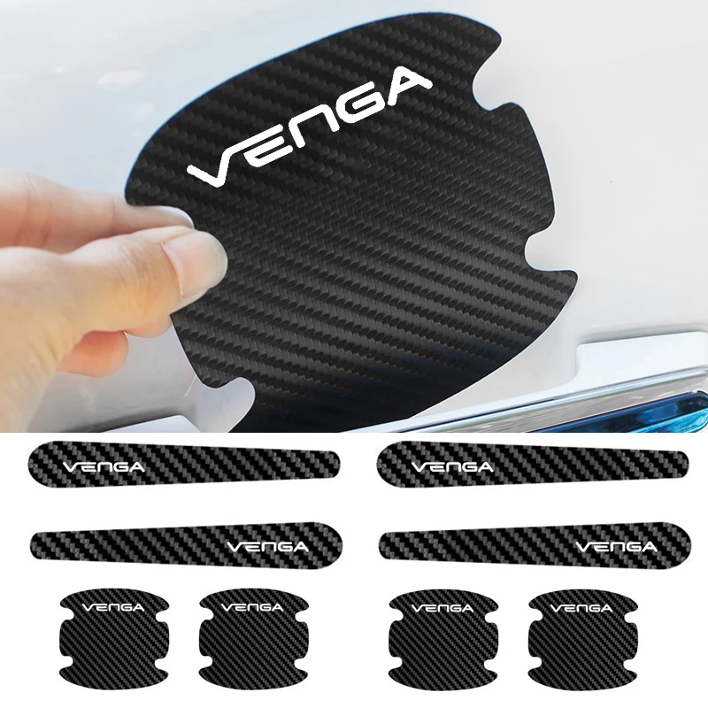 8pcs Car Exterior Auto Door Bowl Handle Decals Anti Scratch Protection Stickers for Kia VENGA Logo Carbon Fiber Tape Styling