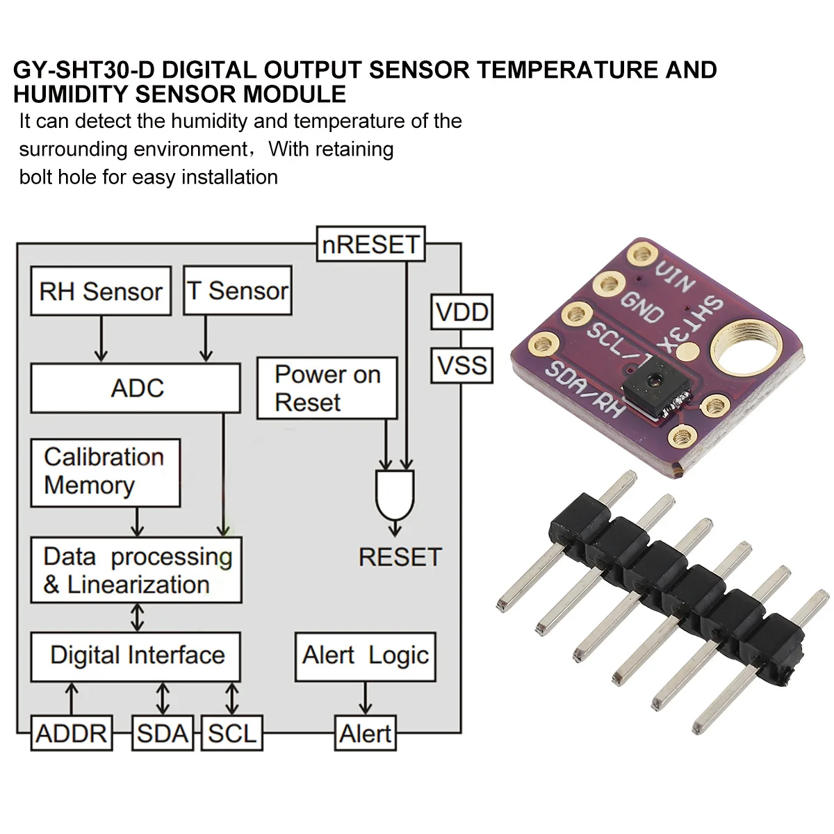 

Gy-Sht30- Sensor Module for Temperature Humidity Measurement Relative Humidity Sensor Accurate Digital Output Long-Term
