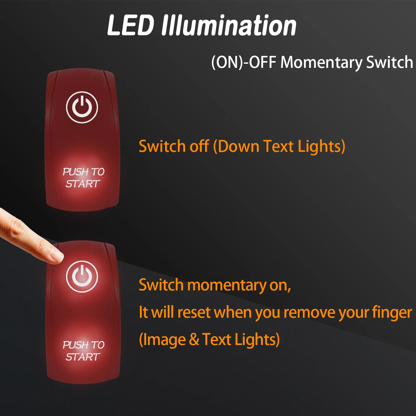 12 فولت 20A ادفع لبدء زر مؤقت أبيض Led الروك التبديل (ON)-OFF تبديل التبديل لسيارة شاحنة قارب ATV UTV دراجة نارية RZR #3