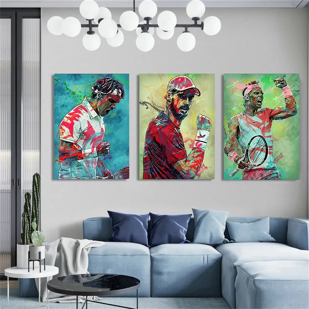 Tennis Legends Canvas Print  Graffiti Art of Andy Murray Rafael Nadal Roger Federer  Wall Decor for Gym  Home