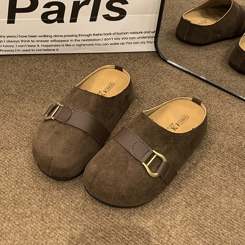 

Thicken Soled Platform Slides Ladies Flats Clogs Sandals Comfy Slip on Cork Slippers Woman Flock Pantuflas Cover Toe Mules Shoes